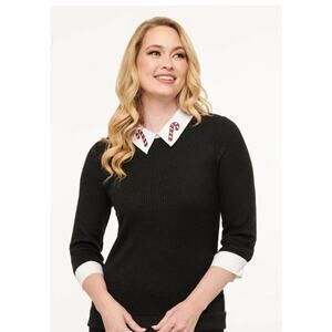 Unique Vintage Knit Lace Tie Button Up Knit Top Sz Medium 1950s